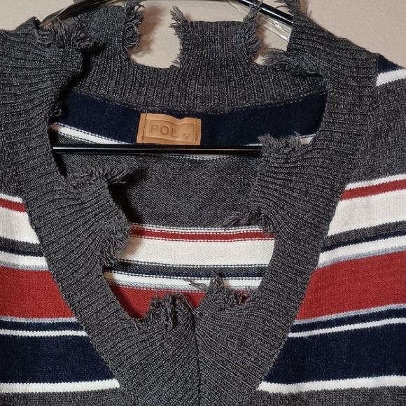 POL Distressed Gray Striped Sweater - Picture 2 of 5